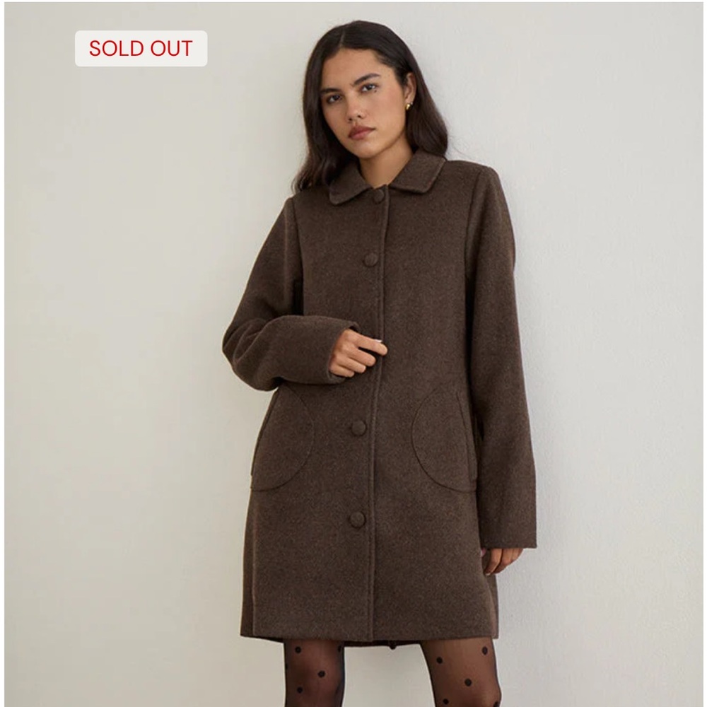 Motel Rocks Rakai Pea Coat In Chocolate Wool - Picture 3 of 8